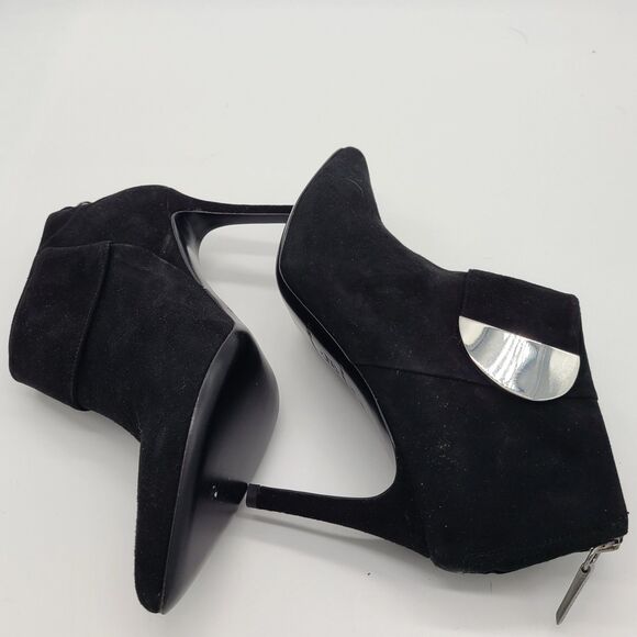 Claudia Ciuti NEW $495 Samoa Black Suede & Silver Stiletto Ankle Boots, Size 7.5 - Picture 10 of 12